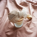Detail of light brown raffia woven headband with a vintage bow and intricate texture - Beige Bowknot
