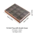 12-grid jewelry display tray in brown PU leather with soft velvet lining and acrylic lid - 12-Slot Tray With Lid (Coffee Velvet)