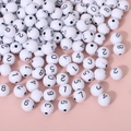 White round acrylic beads with black 0-9 digits for DIY kids educational jewelry - 8mm White Round Beads With Black Numbers (100pcs)