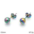 Rainbow plated stainless steel round ball stud earrings with 6mm diameter and butterfly back - 6mm / Rainbow