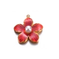 Red enamel cherry blossom flower pendant with gold edges and center pearl for jewelry DIY - 7# Red with Pearl