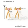 Orecchini a fiocco dorati con cuore in zircone rosa e dettagli sulle dimensioni - Fiocco in Zirconia a Cuore / Oro (Zirconia Rosa)