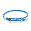 Adjustable minimalist braided wire bracelet in blue, purple, and cyan with gold metal rings - 18K Gold Plated Brass / Blue and Green Braided