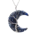 Lapis lazuli moon pendant with silver tree of life wire wrapping on a delicate chain - Lapis Lazuli Tree of Life Moon Necklace