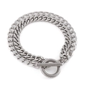 Punk style silver double-layered chunky chain bracelet with textured OT toggle clasp - Double Row Spiral OT Clasp Style (KB143956-Z)