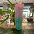 30oz stainless steel tumbler with pink and blue gradient finish and handle lid - 30oz / Gradient Green