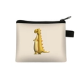 Detailed view of cream-colored canvas coin purse with yellow 3D cartoon dinosaur print - Dinosaur 6 (Yellow Dinosaur)