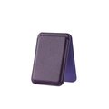 Purple leather MagSafe wallet and foldable kickstand for iPhone 16 in studio lighting - Dark Cherry