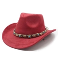 Chapeau de cowboy rouge en suédine avec ruban ethnique tressé et détails turquoise - M (56-59cm) / Rouge