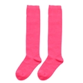 Flat lay of bright pink knitted over-knee high socks for girls on a white background - One Size (7-12Y) / Pure Rose Red