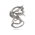 Vintage silver dragon brooch with detailed scales and wings for suit lapels - Antique Silver S-Dragon