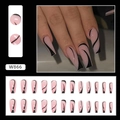 Long coffin press-on nails with black wavy lines and pale pink base in a 24pcs set - W866 Tanned Lines
