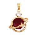 Golden Saturn planet pendant featuring a vibrant red zircon stone and small white crystal - Red/Planet
