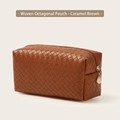 Caramel brown octagonal woven PU leather makeup bag with gold zipper pendant - Octagonal Pouch / Caramel Brown