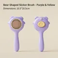 Purple bear-shaped pet grooming brush with yellow buttons and fine needles for cats - Purple & Yellow