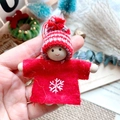 Handmade Christmas doll pendant with red snowflake dress and striped knit hat decoration - Striped Hat Snowflake Red Dress Girl Doll (A10)