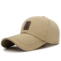 Khaki canvas baseballpet met lange klep en premium lederen logo patch detail - Verstelbaar / 10CM Label Sandwich Stijl / Khaki