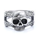 Gothic vintage stainless steel skull ring with oxidized finish and bone textures - US Size 8 / Punk Retro Style (06409)