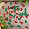 Christmas confetti with red reindeer and green glitter trees on rustic wood background - Glitter Deer Christmas Tree Confetti (ai-100 Pcs/Pack)