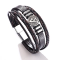 Men's multi-layer braided leather bracelet with Viking Celtic knot metal charm in dark brown - 23CM / Brown