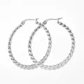 Twisted rope texture large hoop earrings in silver finish stainless steel - Silver (PDE781)