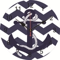 Silent silent nautical wall clock with blue white chevron pattern and large anchor motif - Chevron Anchor