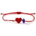 Bracciale intrecciato cuore rosso con perla malocchio blu e cordino regolabile - Malocchio Blu Scuro