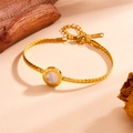 Macro detail of gold-plated curb chain with Roman numeral white shell inlay - Roman Circle White Shell (M709)