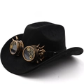 Black faux suede cowboy hat with vintage steampunk goggles and metallic bronze spikes - M(56-58cm) / Black