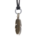 Verstelbare leren ketting in vintage hiphopstijl met veren hangers in zilver en brons - Zwart Leer