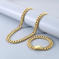 Conjunto de collar y pulsera cubanos de 12 mm en acero inoxidable dorado para hombre - Conjunto Dorado