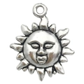 Vintage silver sun charm pendant in zinc alloy for DIY necklace and bracelet jewelry - Smiling Sun 19x23mm / Antique Silver