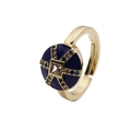 Détail de la bague plaquée or avec émail bleu et pierres de zircon multicolores - Bleu