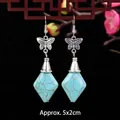 Ethnic vintage silver butterfly earrings with sky blue turquoise style diamond pendants - 4-Butterfly Rhombus Turquoise