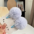 Cute faux fur ball hair clips in light purple with blue metal grips on star card - One Pair / Light Blue