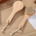 Set of two round wooden body brushes with natural bristles and cotton hanging ropes - 20x8cm Short Handle Wooden Brush