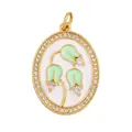 Oval copper lily of the valley pendant with white enamel and sparkling crystal inlay - Gold Oval Zirconia Inlaid Green Lily of the Valley