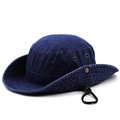 Sombrero de pescador denim azul oscuro de ala ancha con ojales y cordón ajustable - Ajustable / Azul oscuro