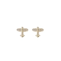 Macro detail of gold airplane stud earrings featuring sparkling inset crystals - Airplane Shape / Gold