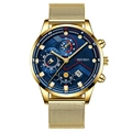 Business men's watch with blue dial, gold mesh strap, and multi-functional chronographs - Blue Dial Gold Pointer Gold Case