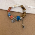 Vintage bohemian beaded bracelet with ceramic beads and butterfly pinecone charms - Coffee-Red-Butterfly Pinecone