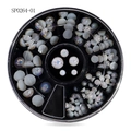 Black 12-slot wheel case containing iridescent AB half-round resin nail art pearls - AB Aurora Pearl White Beads (sp0264-01)