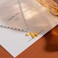Minimalist S925 silver beaded bracelet with gold letter H charm and zircon stone - Silver Letter H