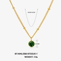 Gold stainless steel necklace with round emerald green gemstone and beaded chain detail - May Green (Emerald)