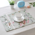 French country cotton linen place mat with pink rose floral print and white lace trim - Large Flower Lace