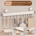 60cm cream white kitchen hook rack with 12 sliding hooks and suction cup mounts - Single Bar Style / 12 Hooks-60CM / Cream