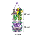 Tweeledige Mardi Gras masker deurhangers in paars, groen en goud met afmetingen - Stijl 4