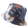 Cappello a secchiello reversibile con stampa tie-dye blu e arancione in tela - 58cm / Stampa Artistica Blu Arancione Nero (Colore 9)