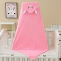 Pink hooded baby bath towel with 3D bunny ears made of soft coral fleece material - 80*80cm / Pink Long Ear Rabbit