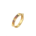 Gold plated hip hop open ring with colorful zircon studs and 3D pyramid spike details - Adjustable Open / Spiky Style (CR0011YH)